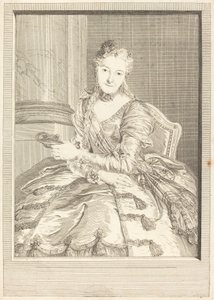 Fru de M ... i ballkjole av Pierre Louis de Surugue after Charles Antoine Coypel