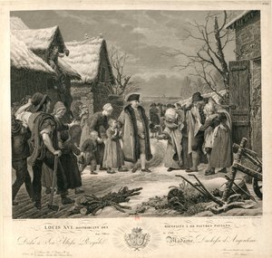 Louis XVI deler ut almisser til de fattige bøndene vinteren 1788, ca. 1817. av Pierre Michel Adam
