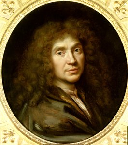 Portrett av Moliere (1622-1673) Jean Baptiste Poquelin. Olje på lerret. Mål: 0,55 x 0,48. Maleri av Pierre Mignard (1612-1695) ca 1658. Chantilly. Musee Conde. - Portrett av Moliere (1622-1673) Jean Baptiste Poquelin. Olje på lerret. 0,55 x 0,48. Painti