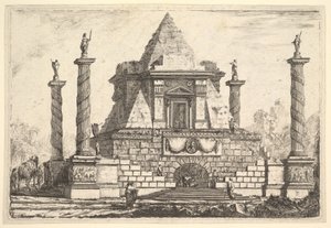 Imaginær arkitektur med kamel og figurer, etter Della Bella, 1700-tallet.