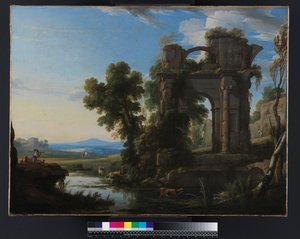 Landskap med klassiske ruiner, 1640-1645
