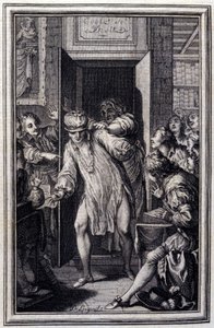 Kong Candaule og Master of Law - i "" Tales et nouvelles en vers"" av Jean La Fontaine. 1776. Illustrasjon av P.P. Choffard. av Pierre Philippe Choffard