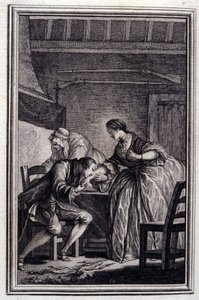 Falken - i ""Fortellinger og noveller på vers"" av Jean La Fontaine. 1776. Illustrasjon av P.P. Choffard. av Pierre Philippe Choffard