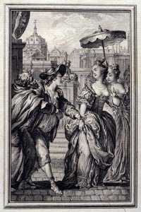 The Geeses of Father Philippe - i "" Fortellinger og noveller i vers"" av Jean La Fontaine. 1776. Illustrasjon av P.P. Choffard. av Pierre Philippe Choffard