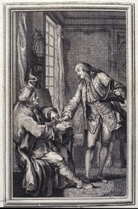 Confeux indiskret - i "" Fortellinger og noveller på vers"" av Jean La Fontaine. 1776. Illustrasjon av P.P. Choffard. av Pierre Philippe Choffard