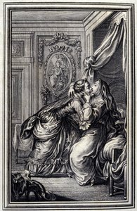 The Couturiere - i ""Fortellinger og noveller på vers"" av Jean La Fontaine. 1776. Illustrasjon av P.P. Choffard. av Pierre Philippe Choffard