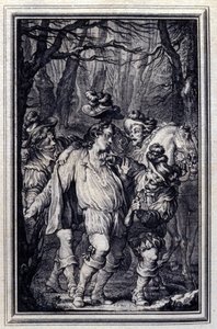 St. Juliens bønn. I "" Tales and short stories in vers"" av Jean de La Fontaine, Amsterdam 1776. illustrert av P.P.Choffard. av Pierre Philippe Choffard
