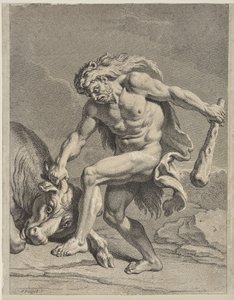 Hercules kjemper mot den kretiske oksen (tegning)