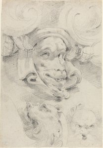 Ornamental skisser med groteske masker av Pierre Puget