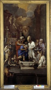 Dåpen til Konstantin: Keiser Caius Flavius Valerius Aurelius Constantinus mottar nadverden av pave Sylvester I (helgen), i Johannes Lateranbasilikaen i Roma av Pierre Puget