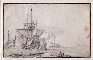 Fartøy som avfyrer kanonen (sanguine) av Pierre Puget