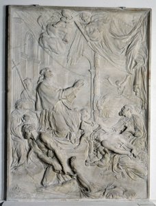 lavt relieff av pesten i Milano - Saint Charles Borromee (San Carlo Borromeo) (1538-1584, kardinal og erkebiskop av Milano) ber (marmor) av Pierre Puget