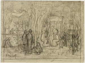 Komposisjonsstudie for The Sacred Grove, Beloved of the Arts and the Muses av Pierre Puvis de Chavannes
