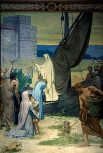 Sainte Genevieve forsyner parisere beleiret av hæren til Attila, hunernes konge. Fresco av Pierre Puvis De Chavannes (1824-1898) Paris fra 1800-tallet. Pantheon av Pierre Puvis de Chavannes