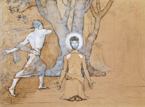 Studie for halshugging av Johannes Baptist (penn-, blekk-, blyant- og akvarelltegning) av Pierre Puvis de Chavannes