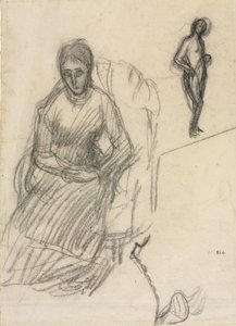 Studie av Madame Marie Cantacuzène; Studie av stående kvinnelig nakenhet, ca. 1883 (svart kritt) av Pierre Puvis de Chavannes