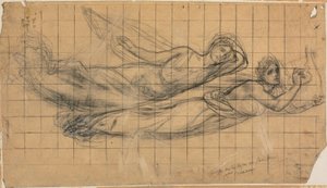 To flygende figurer med en lyre (Studie for The Sacred Grove, Beloved of the Arts and the Muses) av Pierre Puvis de Chavannes