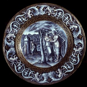 Venus og Psyche Plate i emalje malt av Pierre Reymond (1513-1584) 1500-tallet