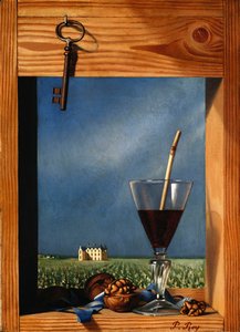 Glass vin foran et slott; Verre de vin devant un chateau