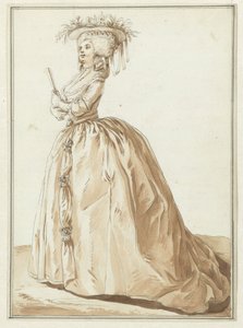Stående dame med vifte av Pierre Thomas Le Clerc