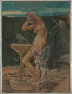 Studie av en kvinne ved badet hennes