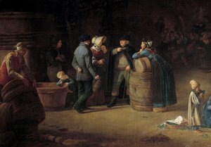 Eier besøker kjelleren sin i Burgund En vinbonde kontrollerer tilstanden til vinproduksjonen i sin vingård. Detalj. Maleri av Jean Baptiste Olagnon (1816-?) 1800-tallet. Beaune av Pierre Victor Olagnon