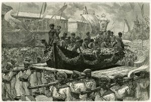 Prosesjonen av Cirio på allehelgensaften, religiøse og populære, bildet av Jomfruen transporteres gjennom hele byen på kanoen til et skip som forsvant i 1793, som de overlevende tilbød ex-voto Mirakuløse Jomfru. Gravering av av Pierre Vignal