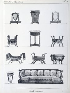Møbler fra periodens konsulat (1802-1803). Tallerken hentet fra samlingen "" Collection de mobilier et objets de taste"" av Pierre de la Mesangere (1761-1831). Paris. Dekorativ kunst