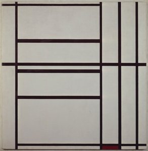 Komposisjon nr. 1 med grått og rødt 1938-1939 (olje på lerret montert på trestøtte), av Piet Mondrian