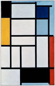 Komposisjon med rødt, svart, gult, blått og grått av Piet Mondrian