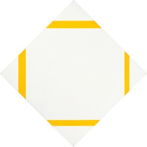 Pastillkomposisjon med fire gule linjer av Piet Mondrian