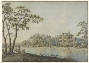 Utsikt over Over Holland-huset med tekuppel på Vecht i Nieuwersluis av Pieter Bartholomeusz. Barbiers