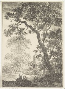 Landskap med ruin og sittende figur av Pieter Bartholomeusz. Barbiers
