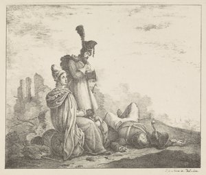 Sørgende selskap med død soldat av Pieter Bartholomeusz. Barbiers