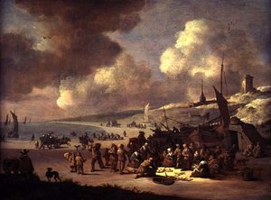 Kysten ved Scheveningen (olje på panel)