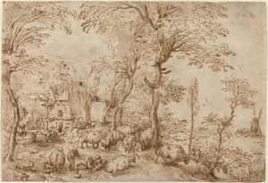 Bønder og storfe i nærheten av et gårdshus av Pieter Bruegel the Elder