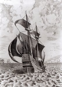 Skip, gravert av Hieronymus Cock av Pieter Bruegel the Elder