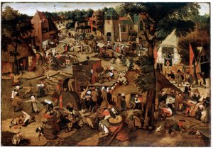 Messe med teaterforestilling, c1580-1630 av Pieter Brueghel the Younger
