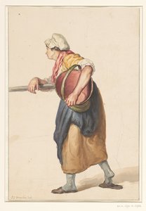 Stående kvinne med en bøtte under armen av Pieter Christoffel Wonder