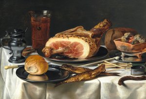 Stilleben med skinke, 1625. av Pieter Claesz