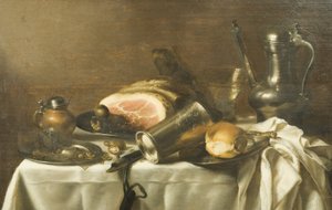 Stilleben med en skinke (olje på lerret) av Pieter Claesz