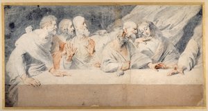 Leonardo da Vincis siste nattverd (rødt og svart kritt på papir)