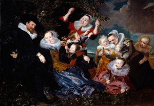 Portrett av Paulus Van Beresteyn (1588-1636) med sin kone og seks barn og to jomfruer Maleri av Pieter Soutman (1590-1657) 1630 Søn. 1,67x2,41 m