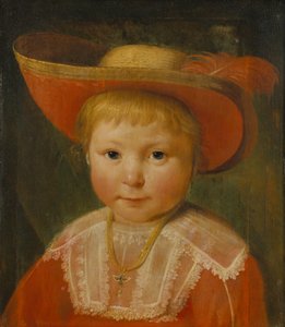Portrett av et barn med en rød foret stråhatt, ca. 1635-40 (olje på eiketre)