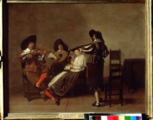 ""Soiree musicale"" (musikalsk aften) Tre musikere og en ung kvinne (vokal). Maleri av Pieter Codde (1599-1678) Pushkin-museet fra 1600-tallet, Moskva av Pieter Codde