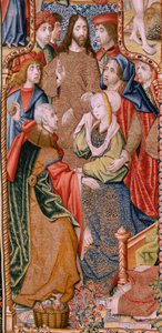 flamsk billedvev. Serie-episoder fra The Life of the Virgin. Profetiene blir oppfylt ved Kristi fødsel (Oppfyllelse av profetiene ved Guds Sønns fødsel). Første billedvev i serien. Modeller tilskrevet Jan von Roome (eller van B av Pieter Coecke van Aelst