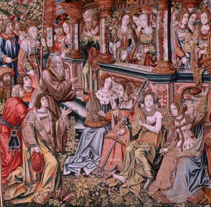 flamsk billedvev. Serien The Honours. Dyd (La Virtu, El Vicio). Åttende billedvev i serien. Modelltegnere fra kretsen til Bernard van Orley og Jan Gossaert (Mabuse). Produksjon Pieter van Aelst, Brussel. Ca 1550. Stoff Gull, sølv, silke a av Pieter Coecke van Aelst
