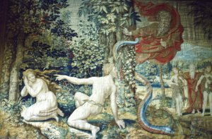 Firenze. Adam og Eva etter syndefallet, Brussel-teppet, 1548, 1900-tallet av Pieter Coecke van Aelst