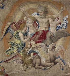 Gud Faderen med symbolene til de fjerde apostlene (tetramorfos), kjent som Treenigheten av Pieter Coecke van Aelst