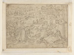 Recto- April måned (figurer i en park nær et slott); Verso- Ungdom fra The Three Ages of Man av Pieter Coecke van Aelst